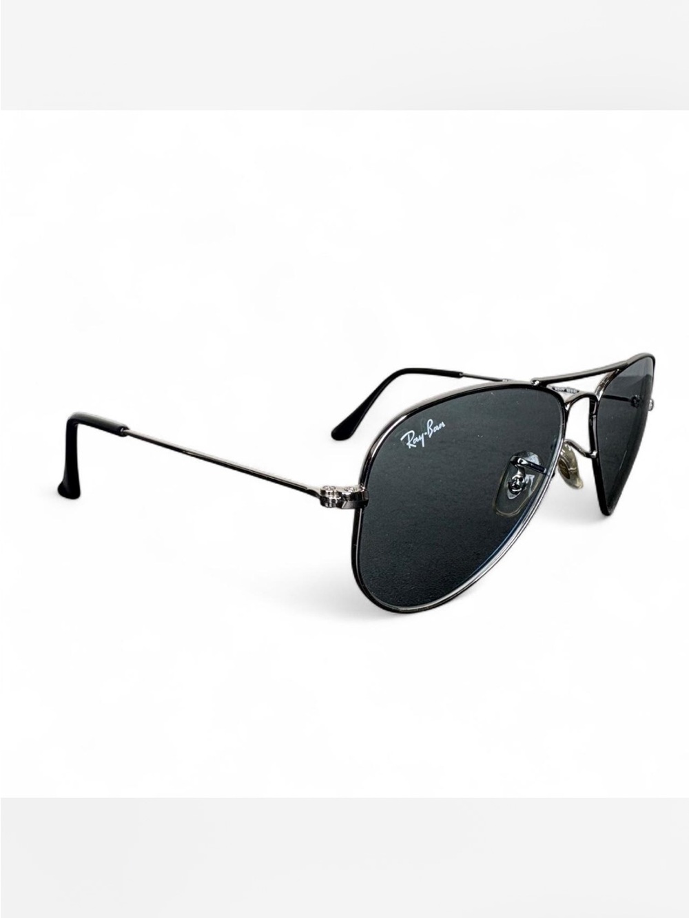 Ray Ban Aviator Small Metal RB3044 Silver Sunglasses 52-14-135 Italy Blue Lenses